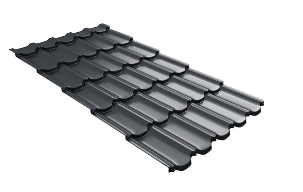 Металлочерепица квинта плюс с 3D резом 0,5 Satin RAL 7024 мокрый асфальт купить в Звенигороде